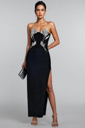 Jersey Crystal Embellished Flower Bra Maxi Bandage Dress