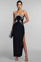 Jersey Crystal Embellished Flower Bra Maxi Bandage Dress