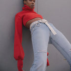 Trendy Casual Loose Sexy Fashionable Solid TurtleNeck Long Sleeve Knit Crop Sweater