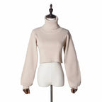 Trendy Casual Loose Sexy Fashionable Solid TurtleNeck Long Sleeve Knit Crop Sweater
