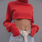 Trendy Casual Loose Sexy Fashionable Solid TurtleNeck Long Sleeve Knit Crop Sweater