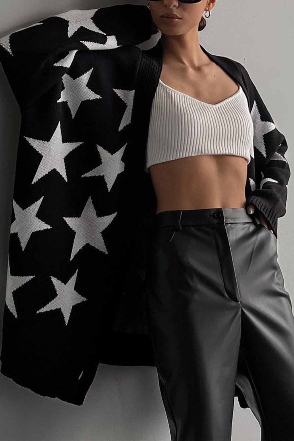 Contrast Star Knitted Button Up Cardigan