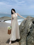 Halter Deep V-Neck Ruched Bodice Tiered Chiffon Maxi Dress