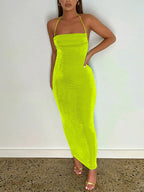 Halter Neck Ruched Spaghetti Strap Bodycon Maxi Dress
