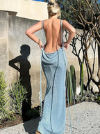 Halter Neck Ruched Spaghetti Strap Bodycon Maxi Dress