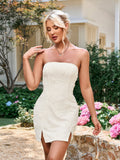 Backless Stereo Flower Embroidery Tube Dress
