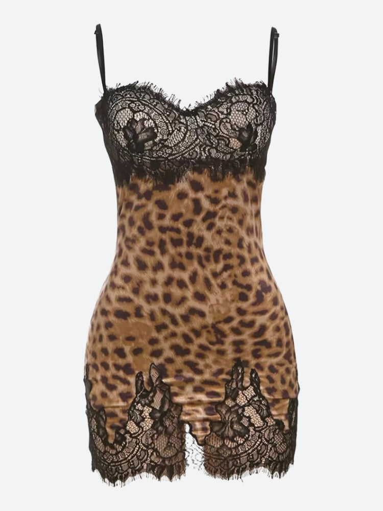 Print Lace Trim Sweetheart Cami Bodycon Mini Dress