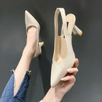 hick Pointed Black Work High Stylish Elegant New Low Heel Pumps