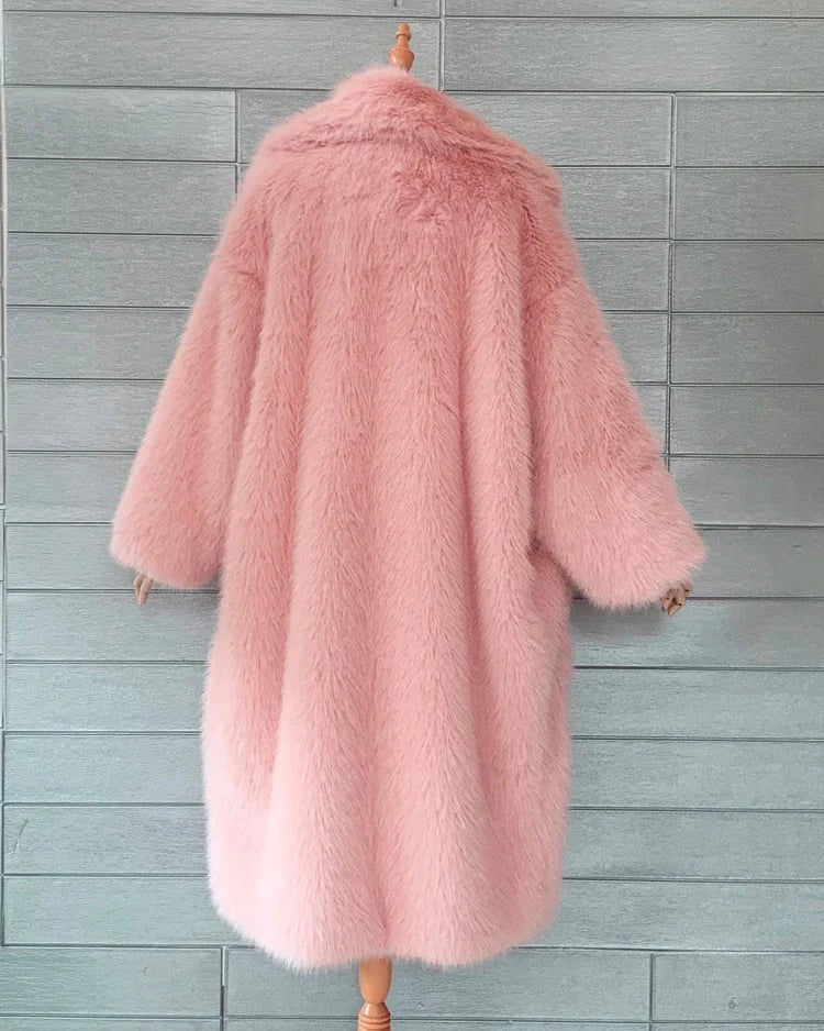 Barbiecore Plush Faux Fur Maxi Coat