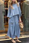 Bat Sleeve Loose Flowy Skirt Set
