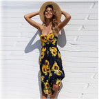 Tropical Print Spaghetti Strap Button Front Pocket Midi Dress