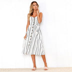 Tropical Print Spaghetti Strap Button Front Pocket Midi Dress