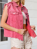 Blue Zone Planet | Beaded Sleeveless Buttoned Denim Top