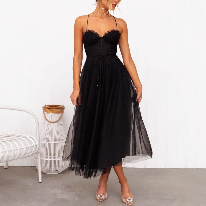 Bella - Women__ Tulle Midi Dress with Corset Bodice