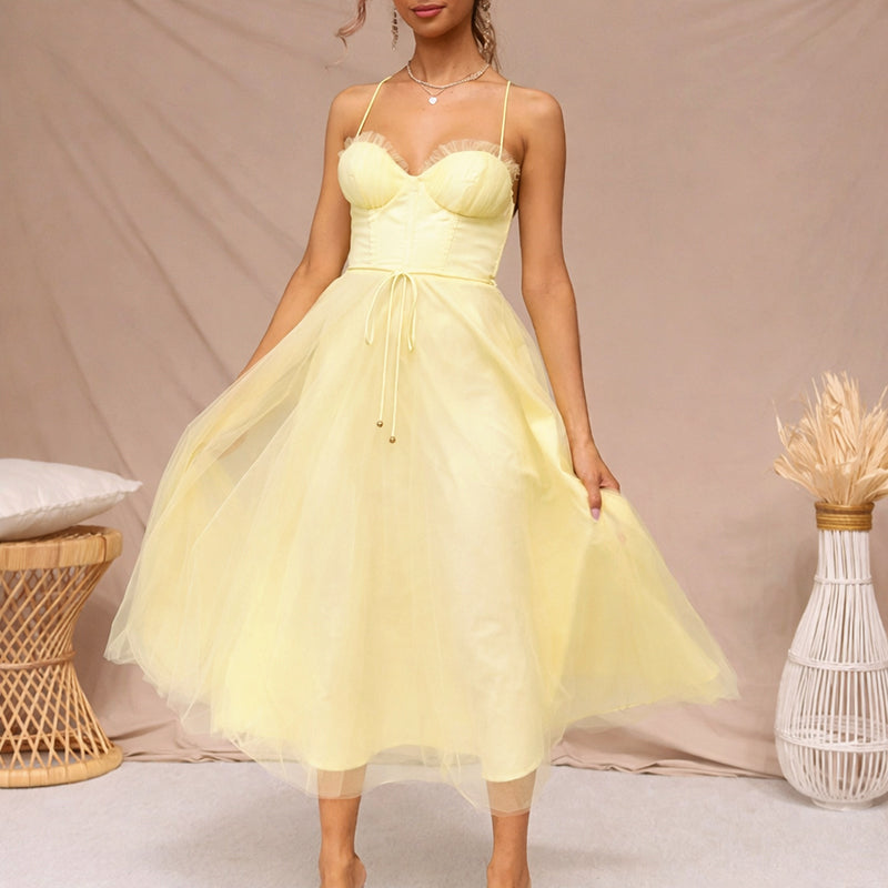 Bella - Women__ Tulle Midi Dress with Corset Bodice