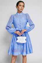 Debrs Blue Diamond Embellished Mini Dress