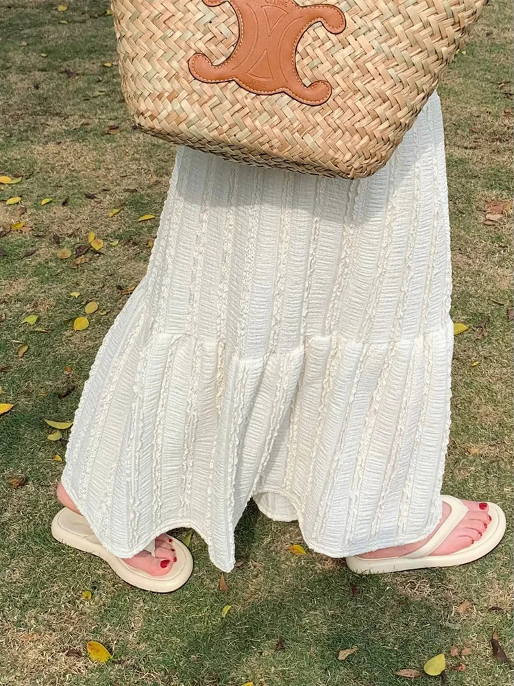 Crinkle Texture Vertical Ruffle Tiered Maxi Skirt