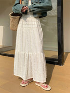 Crinkle Texture Vertical Ruffle Tiered Maxi Skirt