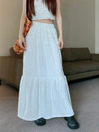 Crinkle Texture Vertical Ruffle Tiered Maxi Skirt