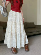 Polka Dot Print Three Tier Maxi Skirt