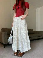 Polka Dot Print Three Tier Maxi Skirt