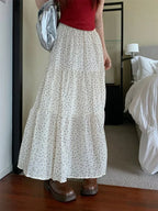 Polka Dot Print Three Tier Maxi Skirt