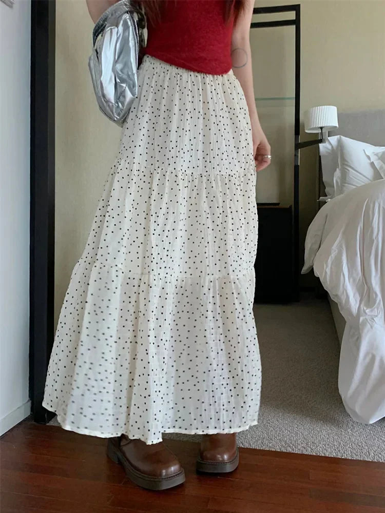 Polka Dot Print Three Tier Maxi Skirt