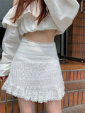 Lace Trim Tiered Ruffle Elastic Waist Mini Skirt