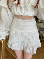 Lace Trim Tiered Ruffle Elastic Waist Mini Skirt