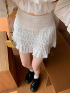 Lace Trim Tiered Ruffle Elastic Waist Mini Skirt