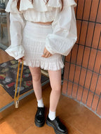 Lace Trim Tiered Ruffle Elastic Waist Mini Skirt