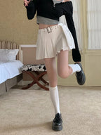 Eyelet Belt Pleated Mini Skirt