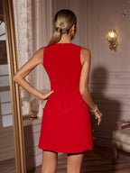 Crew Neck 3D Floral Applique Shift Mini Dress