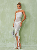 Berry Ruffle Flower Mesh Dress In White