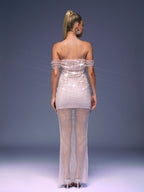 Bexley Off Shoulder Mesh Rhinestone Maxi Dress