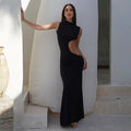 Mock Neck Sleeveless Side Cut Out Trumpet Hem Bodycon Maxi Dress