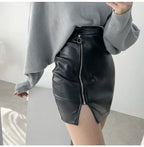 High Waist Asymmetrical Zipper Faux Leather Bodycon Mini Skirt
