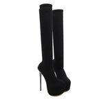 Sleek Black Sexy Thigh High Long Socks Platform Slim Elastic High Heel