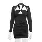 Twist Front Halter Cold Shoulder Cutout Ruched Bodycon Mini Dress