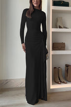 Long Sleeves Draped Slit Maxi Party Dress (7 Colors Available!)