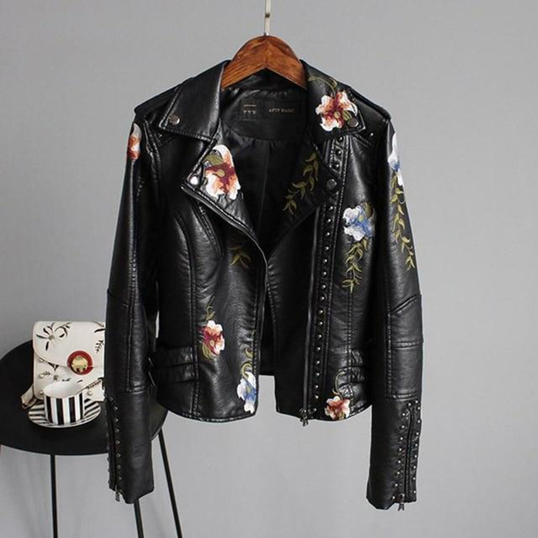 | Women's Floral Zip-up Biker Jacket