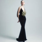 Black Camisole Backless Slim Fit Golden Floral Dress Maxi Dress Dress Batch