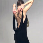 Black Camisole Backless Slim Fit Golden Floral Dress Maxi Dress Dress Batch