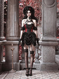 Lace-Up Halter Corset Ruffle Hem Velvet Gothic Mini Dress