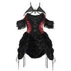 Lace-Up Halter Corset Ruffle Hem Velvet Gothic Mini Dress