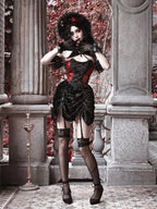 Lace-Up Halter Corset Ruffle Hem Velvet Gothic Mini Dress