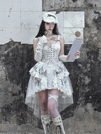 Original Madhouse Vintage Punk Niche Trailing Print Dress Gothic Light Lolita Suspender Dress