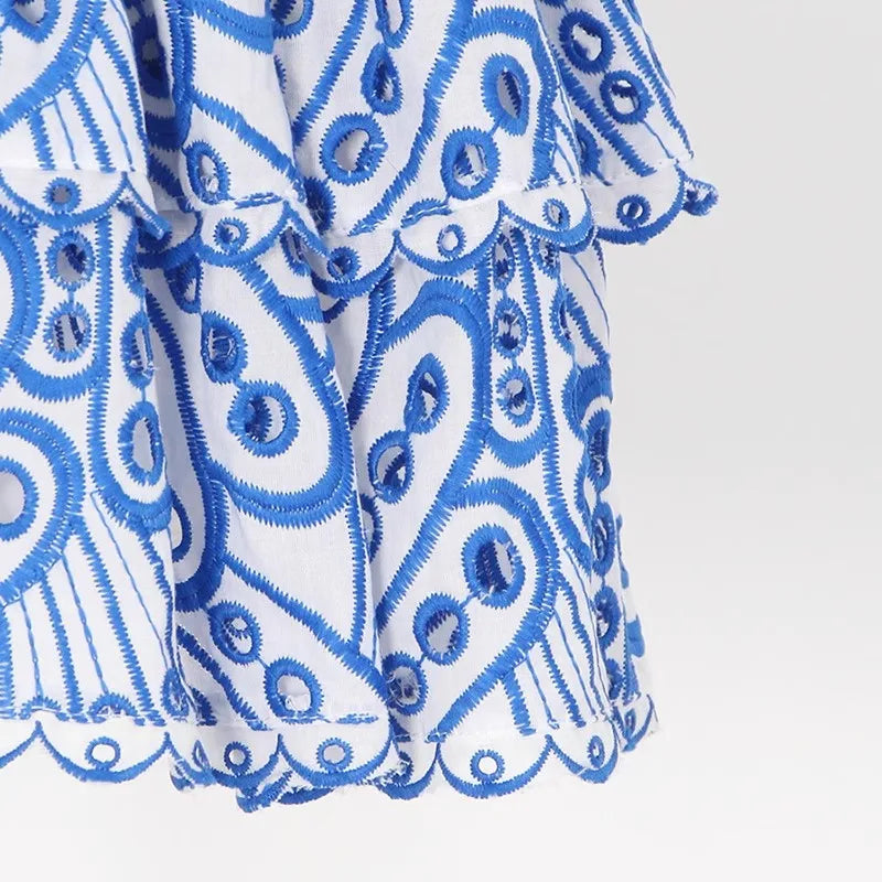 Strapless Smocked Tiered Ruffle Broderie Anglaise Eyelet Mini Dress