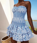 Strapless Smocked Tiered Ruffle Broderie Anglaise Eyelet Mini Dress