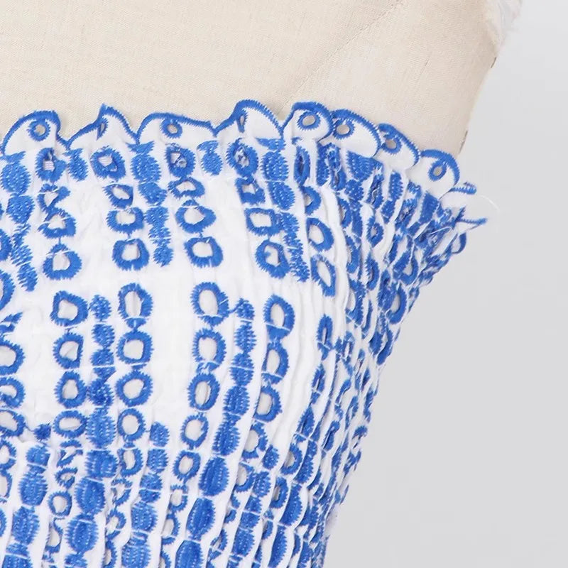 Strapless Smocked Tiered Ruffle Broderie Anglaise Eyelet Mini Dress